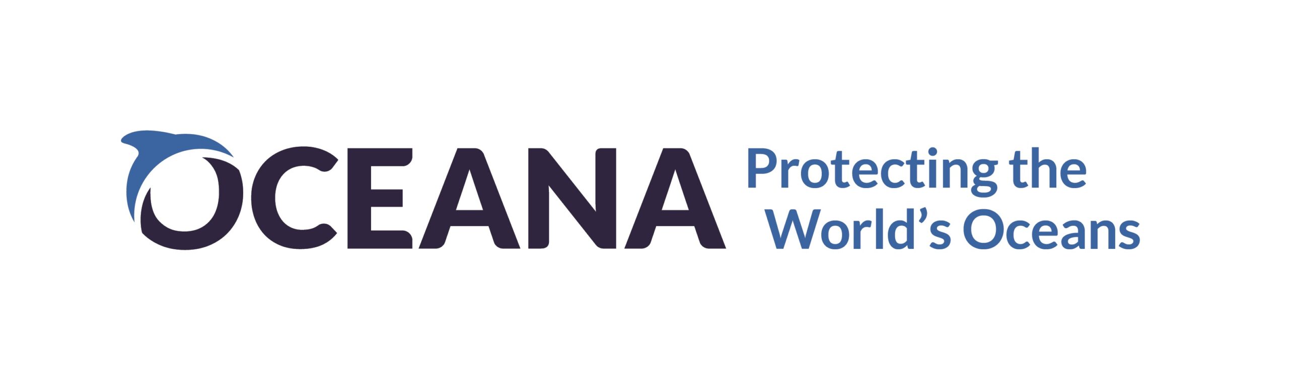 The image features the Oceana logo. It includes the word "Oceana" in large, bold letters with a stylized dolphin fin above the "O". To the right, the text "Protecting the World's Oceans" appears in smaller blue font. The background is white.